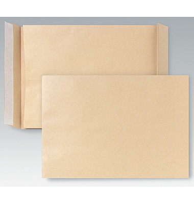 Faltentaschen Posthorn, C4, ohne Fenster, haftklebend, 40mm-Falte, 120g, braun