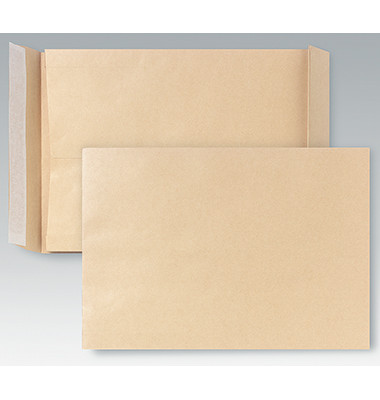 Faltentasche DIN C4 229 x 324 mm (B x H) ohne Fenster 120g/m² mit Haftklebung Papier braun