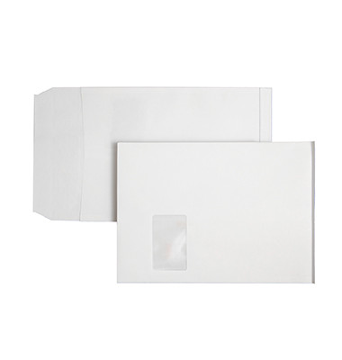 Faltentasche DIN C4 229 x 324 mm (B x H) mit Fenster 120g/m² mit Haftklebung Kraftpapier weiß