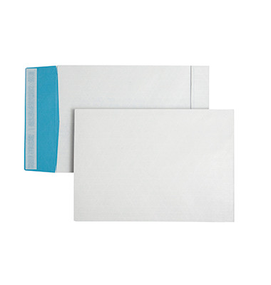 Faltentaschen Posthorn 00014348, B4, ohne Fenster, 40mm-Falte, haftklebend, 140g, weiß/blau