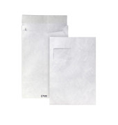 Faltentaschen Tyvek, C4, mit Fenster, haftklebend, 20mm-Falte, 55g, weiß