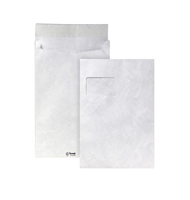 Faltentaschen Tyvek 00011807, C4, mit Fenster, 20mm-Falte, haftklebend, 55g, weiß