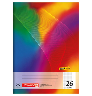 Schulheft 104492602 Standard-Schulhefte-Serie, Lineatur 26 / kariert, A4, 80g, regenbogen, 16 Blatt / 32 Seiten