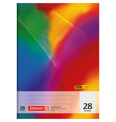 Schulheft 104492802 Standard-Schulhefte-Serie, Lineatur 28 / kariert mit Rand innen/au&szlig;en, A4, 80g, regenbogen, 16 Blatt / 32 Se
