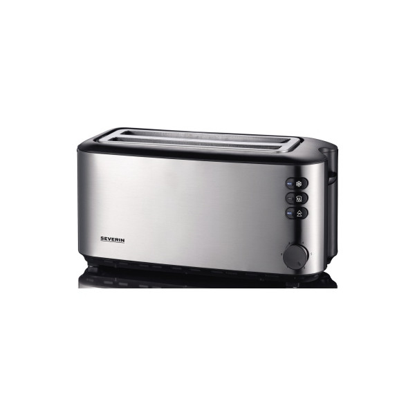 4008146250903 - SEVERIN Automatik-Langschlitztoaster 1400 W doppelwandiges Edelstahlgehäuse Brotscheibenzentrierung integrierter Brötchenaufsatz schwarz silber