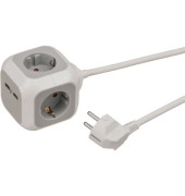 Steckdosenwürfel ALEA-Power 4 Steckdosen 1,4m inkl. Standfuß-Adapter grau/weiß