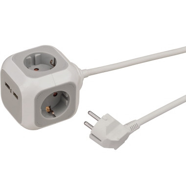 Steckdosenwürfel ALEA-Power 4 Steckdosen 1,4m inkl. Standfuß-Adapter grau/weiß