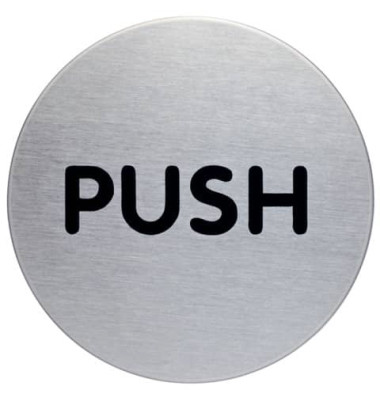 Piktogramm "Push" rund metallic silber Durchmesser 65mm