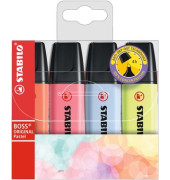 Textmarker BOSS ORIGINAL Pastel, 70/4-3, Etui, farbig sortiert (blau/limette/korallenrot/rosa), 2-5mm Keilspitze