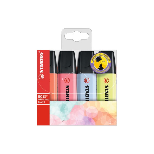 4006381558174 - Textmarker BOSS ORIGINAL Pastel 70 4-3 Etui 4-farbig sortiert 2-5mm Keilspitze 4006381558174 4 Stück
