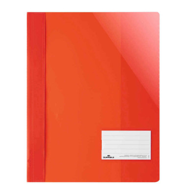 Schnellhefter DURALUX TRANSLUZENT 269003, A4, rot, Kunststoff, 80g, Vorderdeckel transparent