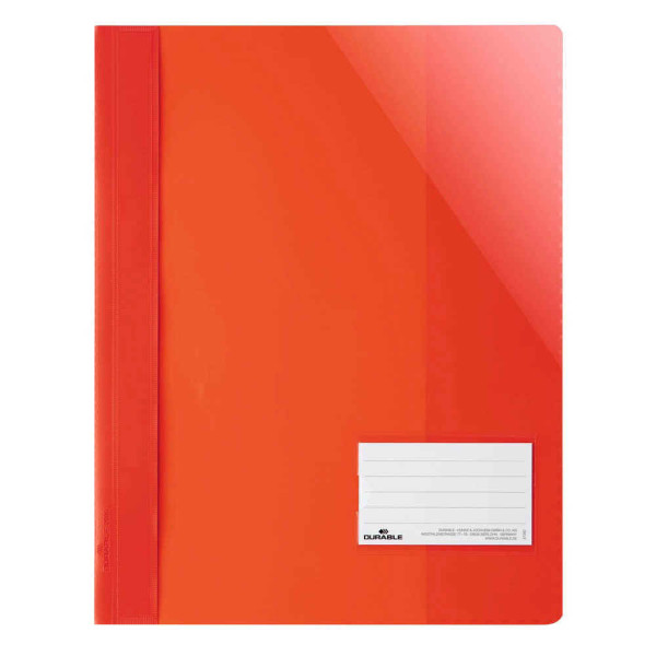 25 Stück Durable Schnellhefter DURALUX TRANSLUZENT 269003, A4, rot, Kunststoff, 80g, Vorderdeckel transparent 4005546993652 Durable