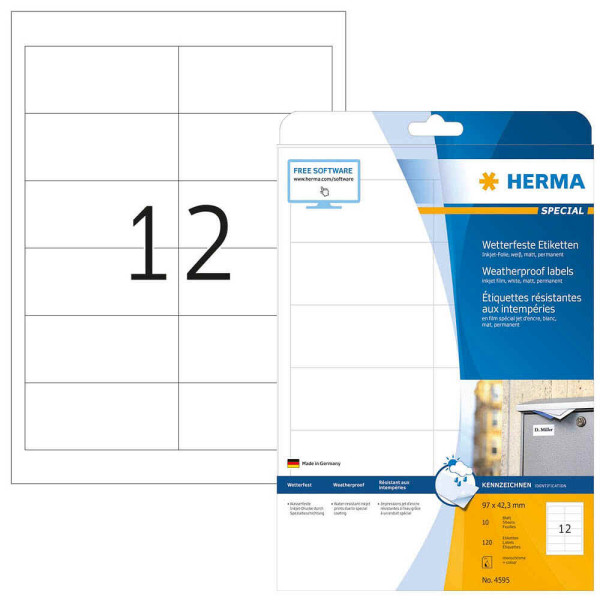 4008705045957 - 120 HERMA wetterfeste Folienetiketten 4595 weiß 970 x 423 mm