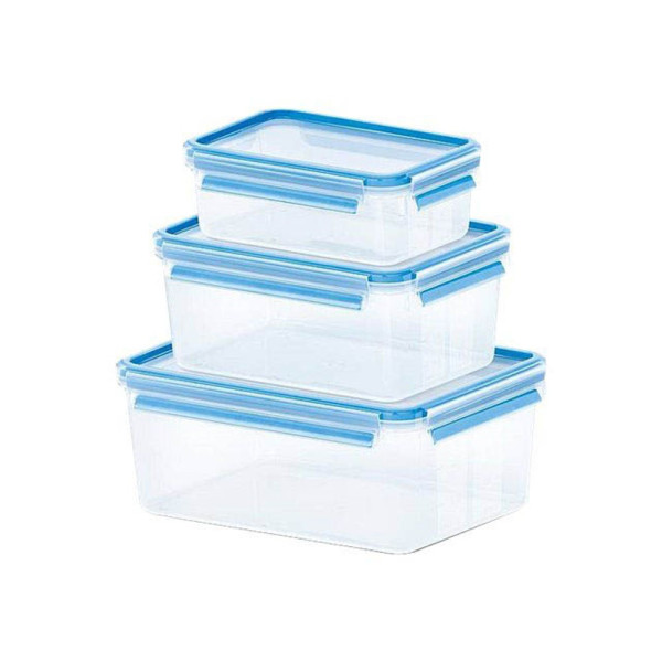4009049303376 - Emsa Clip & Close 3er-Set luftdichte rechteckige Kunststoffkonserven hygienisch geruchs- und geschmacksneutral 100% BPA-frei klar und blau 1 4009049303376 - Emsa Clip & Close 3er-Set luftdichte rechteckige Kunststoffkonserven hygienisch geruchs- und geschmacksneutral 100% BPA-frei klar und blau 1