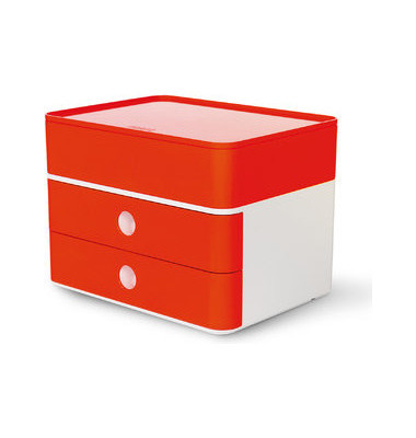 Schubladenbox Smart-Box Plus Allison 1100-17 SnowWhite/CherryRed 2 Schubladen geschlossen mit Utensilienbox