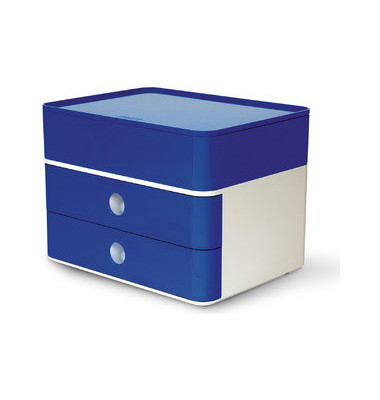 Schubladenbox Smart-Box Plus Allison 1100-14 SnowWhite/RoyalBlue 2 Schubladen geschlossen mit Utensilienbox