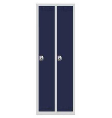 Stahlspind, 2 Abteile, 180cm hoch 2 Türen in dblau, ohne Unterbau