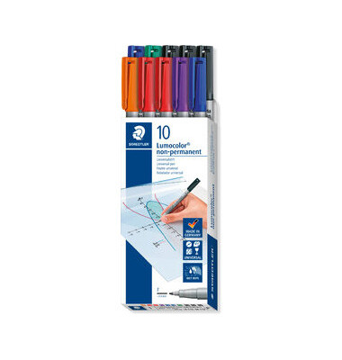 Folienstift Lumocolor, 316 B10, 6-farbig sortiert, 0,6mm, Rundspitze, teils nachf&uuml;llbar