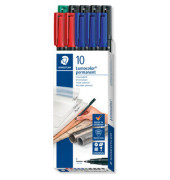 Folienstifte-Set Lumocolor, 318 B10, 4-farbig sortiert, 0,6mm, Rundspitze, nachf&uuml;llbar
