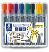 Flipchartmarker Lumocolor 356, 356 SWP8, Packung, orange,rot,grün,violett,blau,schwarz,gelb,grau, 2+2-5mm Rundspitze, Keilspitze