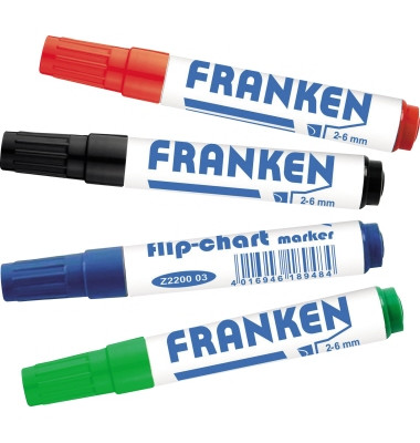 Flipchartmarker Z2203, Packung, rot,blau,grün,schwarz, 2-6mm Keilspitze