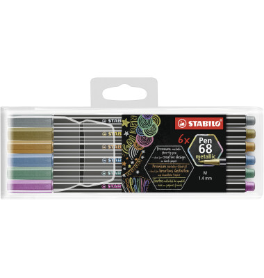 Fasermaler Pen 68 metallic 1,4mm silber, gold, kupfer, grün metallic, blau metallic, rosarot metallic nicht auswaschbar 6 St./P