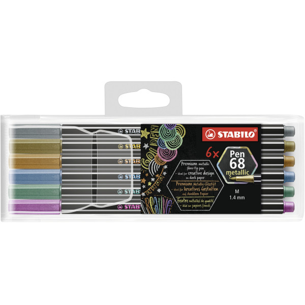4006381546362 - Fasermaler Pen 68 metallic 14mm silber gold kupfer grün metallic blau metallic rosarot metallic nicht auswaschbar 6 St P  6 Stück