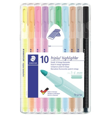 Textmarker triplus, 362 CSB10, Etui, farbig sortiert (sonnengelb/pfirsich/karmin/lavendel/mint/limettengr&uuml;n), 1-4mm Rundspitze