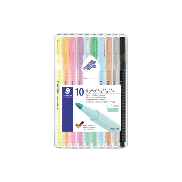 10 Stück Staedtler Textmarker triplus, 362 CSB10, Etui, 10-farbig sortiert, 1-4mm Rundspitze 4007817188545 Staedtler 10 Stück