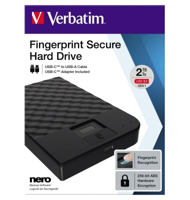 externe Festplatte Fingerprint Secure 53651, schwarz, 2,5 Zoll (6,35cm), 2 TB, HDD