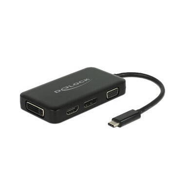Adapter, USB C/VGA/HDMI™/DVI/DP-ST/4xBU, L: 0,15 m, schwarz