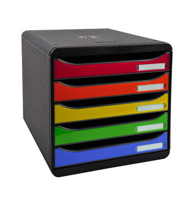 Schubladenbox BIG-BOX PLUS, m.5 off.Schubladen, A4+, schwarz/bunt