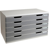 Schubladenbox MODULO, mit 5 Schubladen, A3q, lichtgrau/steingrau