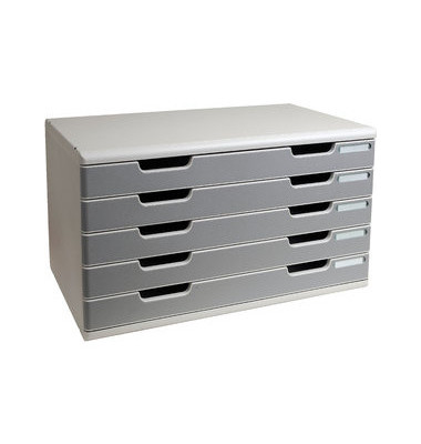 Schubladenbox MODULO, mit 5 Schubladen, A3q, lichtgrau/steingrau
