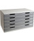 Schubladenbox MODULO, mit 5 Schubladen, A3q, lichtgrau/steingrau