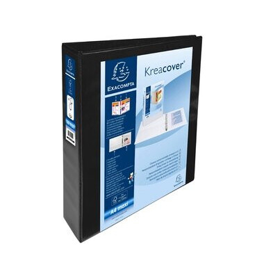 Pr&auml;sentationsringbuch Kreacover 51843NE, A4+ 4 Ringe 40mm Ring-&Oslash; Karton, PP-kaschiert, 3 Au&szlig;entaschen, 2 Innentaschen, schwarz