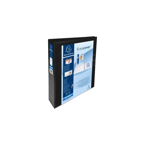 Exacompta Präsentationsringbuch Kreacover 51843NE, A4+ 4 Ringe 40mm Ring-Ø Karton, PP-kaschiert, 3 Außentaschen, 2 Innentaschen, schwarz 3