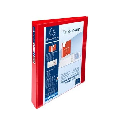 Pr&auml;sentationsringbuch Kreacover 51846RE, A4+ 4 Ringe 25mm Ring-&Oslash; Karton, PP-kaschiert, 3 Au&szlig;entaschen, 2 Innentaschen, rot