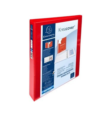 Präsentationsringbuch Kreacover 51846RE, A4+ 4 Ringe 25mm Ring-Ø Karton, PP-kaschiert, 3 Außentaschen, 2 Innentaschen, rot
