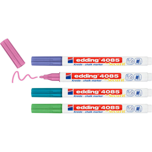 Edding Windowmarker Kreidemarker, 4085-4-1MET, Etui, 4-farbig sortiert, 1-2mm, Rundspitze 4057305037183 Edding 4 Stück