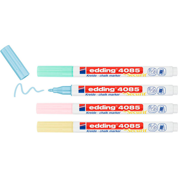 10 Stück Edding Windowmarker Kreidemarker, 4085-4-1PAS, Etui, 4-farbig sortiert, 1-2mm, Rundspitze 4057305037213 Edding 4 Stück