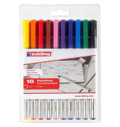 Fineliner-Set 89 office, 4-89-10, schwarz-wei&szlig; gestreift (Schreibfarbe: 10-farbig sortiert), 0,3mm