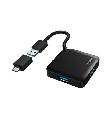 Hub, USB A/USB C, Geräteanschlüsse: 4 an 1, schwarz