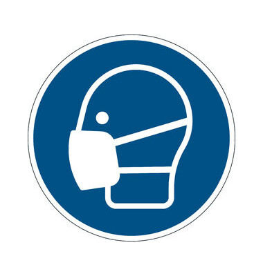 Schild, M016 - Maske benutzen, sk, abl&ouml;sbar, rund, &Oslash;: 430 mm, blau