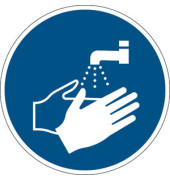 Schild, M011 - Hände waschen, sk, ablösbar, rund, Ø: 430 mm, blau