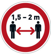 Schild, Abstand halten 1,5 - 2 m, sk, abl&ouml;sbar, rund, &Oslash;: 430 mm