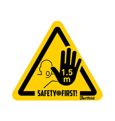 Etikett, Abstand halten (1,5 m) &ndash; Hand, 150x170mm, gelb