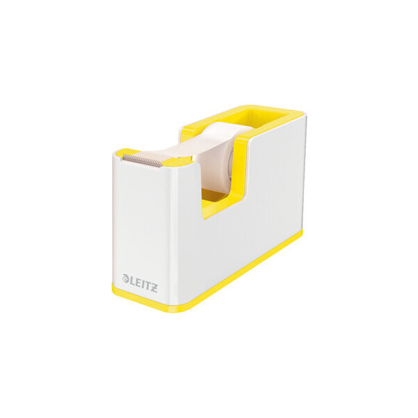 4002432122127 - Klebefilmabroller WOW ergonomisch für Klebebandrollen mit B 19 mm x L 33 m inkl Klebeband recycelbarer ABS-Kunststoff weiß gelb