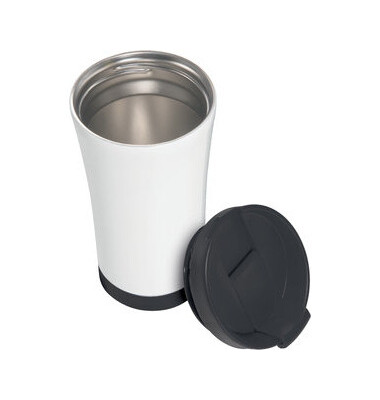 Thermobecher WOW, Mehrweg, Edelstahl, rund, 380 ml, wei&szlig;/schwarz