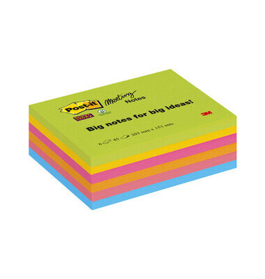 Haftnotizen 8645-6SS-EU, Super Sticky Meeting Notes, 203x152mm, farbig soriert (limonengr&uuml;n/ultragelb/powerpink/vitalorange/guav